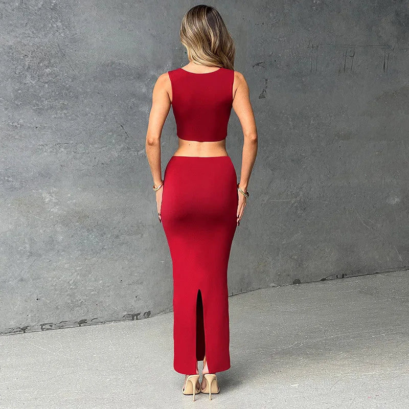 Tilly Square Neck Crop Top and Split Long Skirt Set