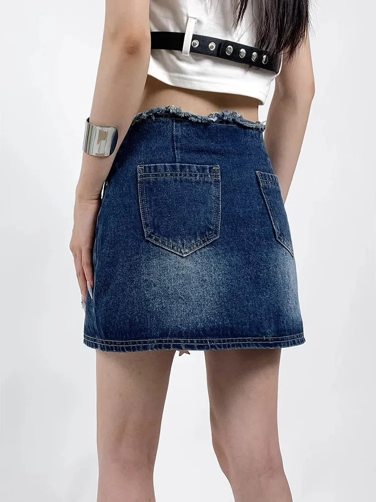 Star Patch Zipper Splice High Waist Y2k Skirt
