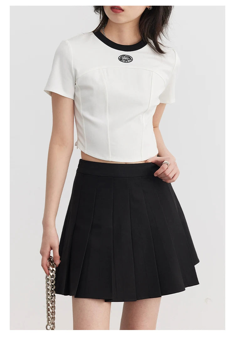 Tees Contrast Neckline Short Sleeve Split T-shirt