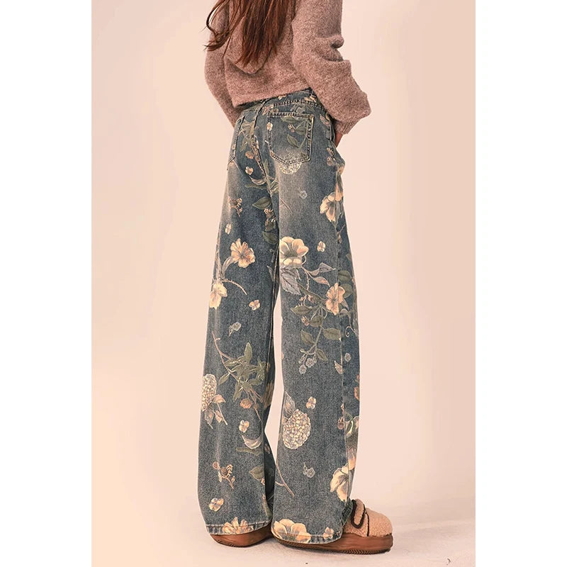 Sunn Vintage Floral Print High Waist Denim