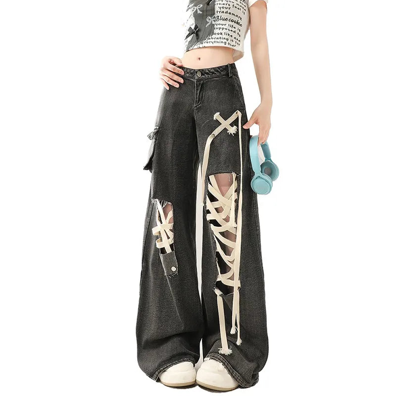 Laces Cargo Jeans Oversize Vintage Baggy Denim