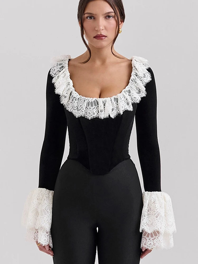 Julis MO Square Collar Lace Flare Sleeve Corset Style