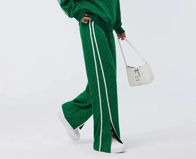 BG Contrasting Wide-Leg Elastic Waist Retro Pants