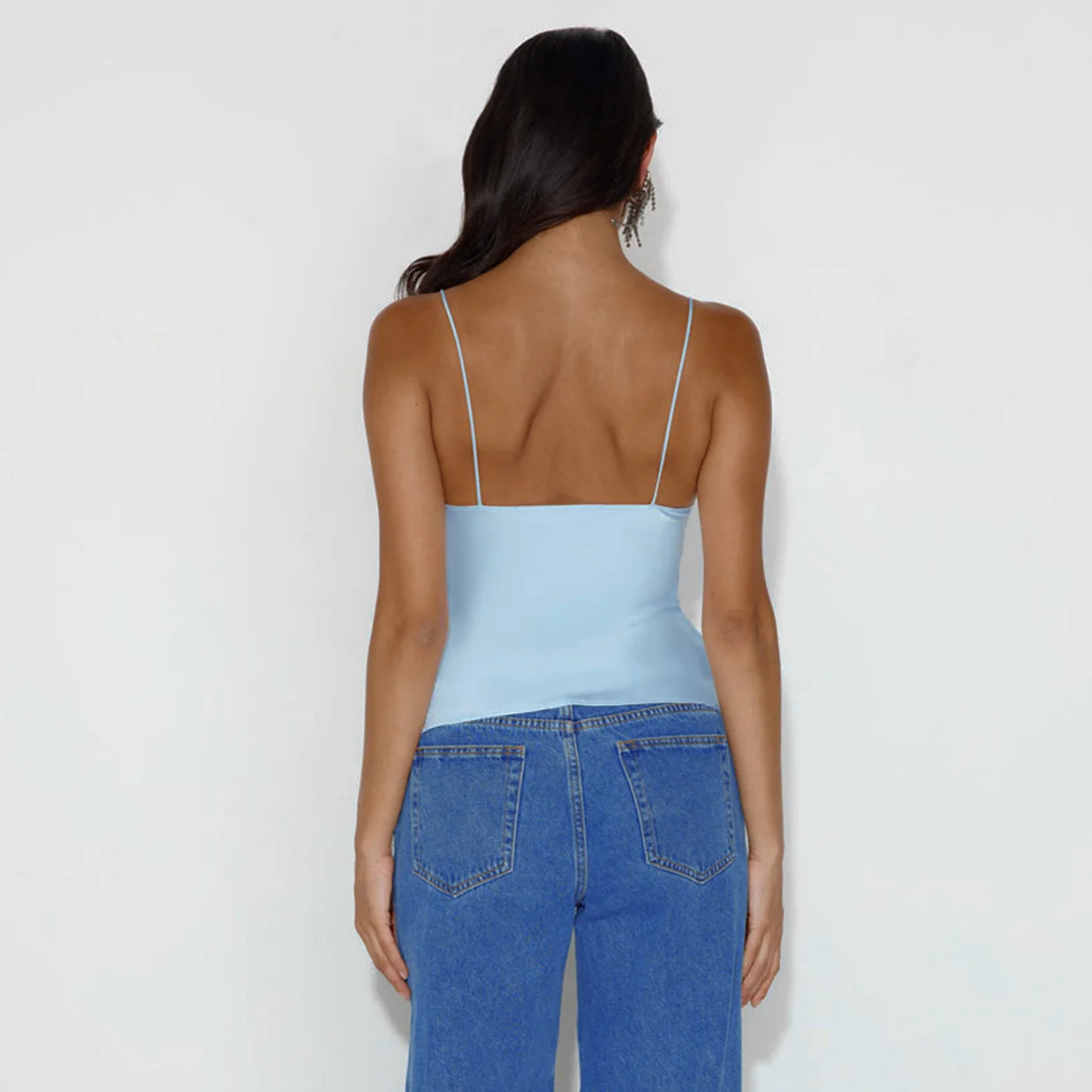 Elvira Hollow Lace Up V Neck Crop Top Satin Camisole Y2k Summer