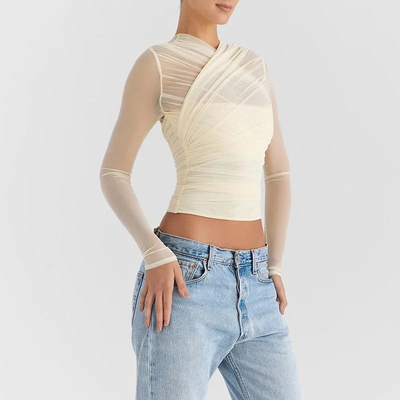 Skylar See Through Cross V Neck Long Sleeves