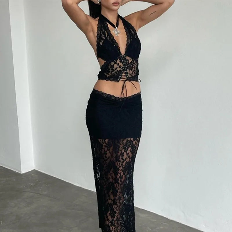 BC Sheer Lace Bandage Sets Matching Maxi Skirts