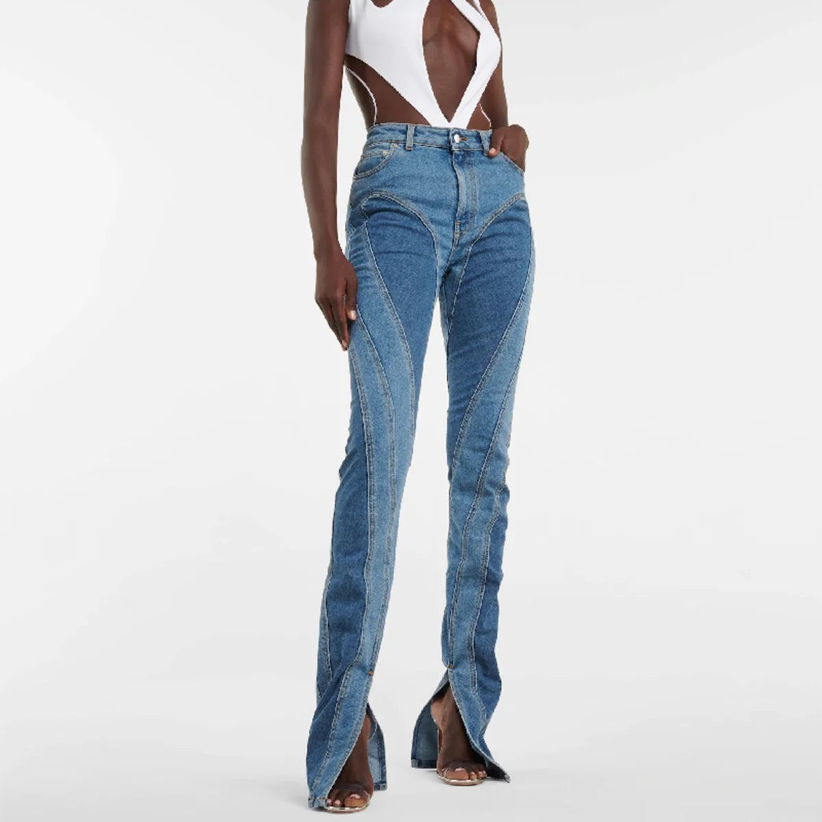 Jay High Waist Split Blue Long Denim Pants