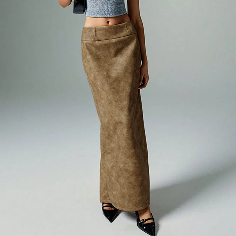 Solid Split Maxi Skirt American Retro