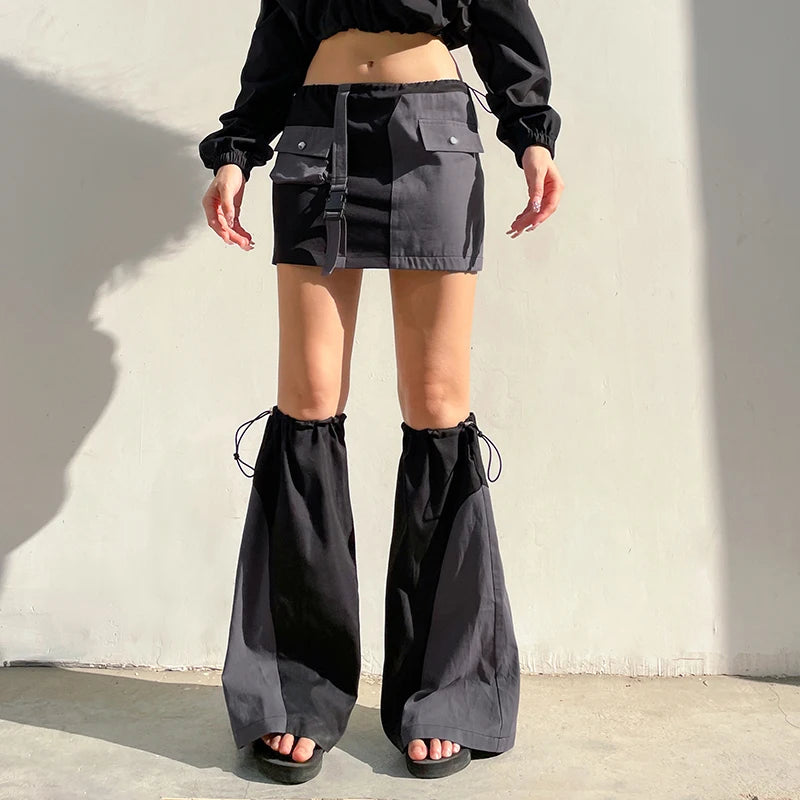 Vintage Patchwork Cargo Skirt and Knee Socks 2 Piece Set