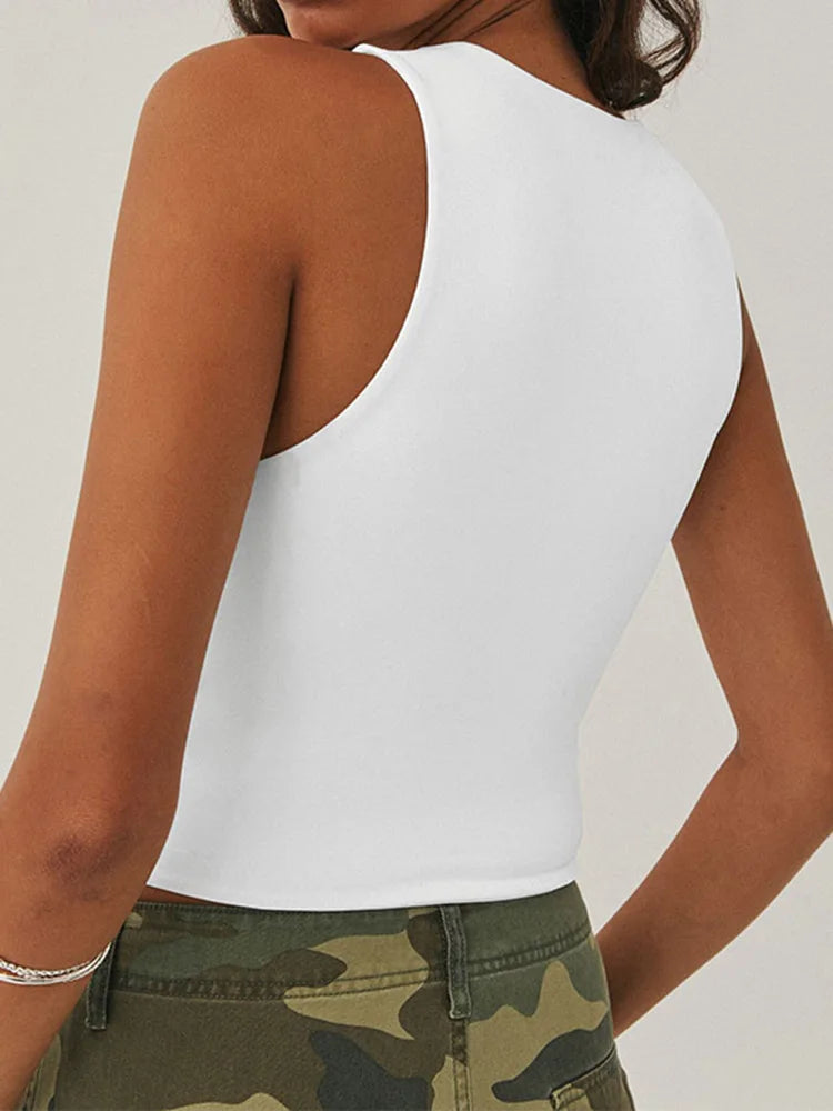 Racerback Sleeveless Tight Bottomed Shirt With Round Neck