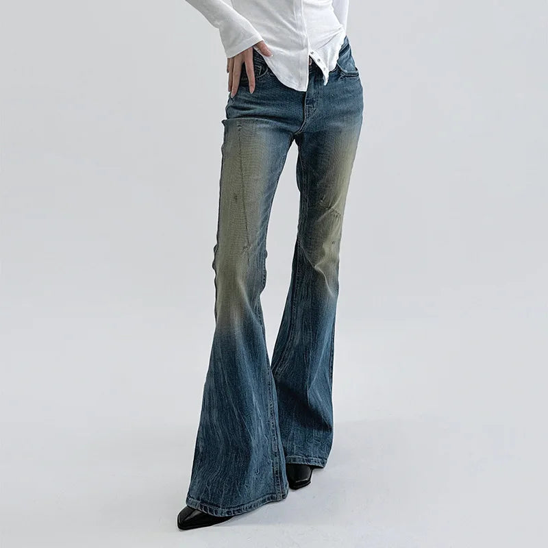 Alana Vintage Denim Flare Pants High Waist