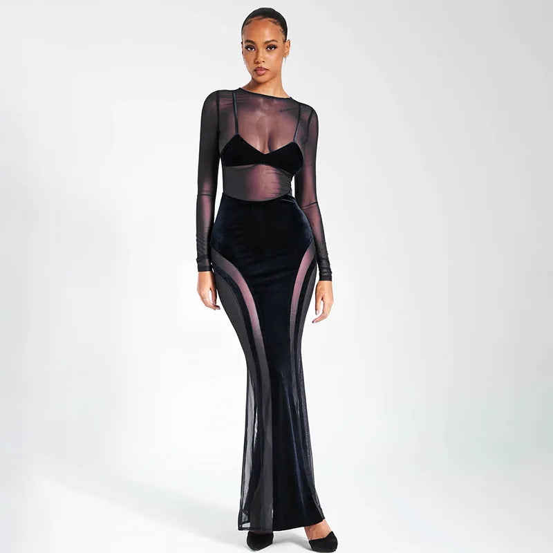 Siby Splice Long Sleeve see through Dress