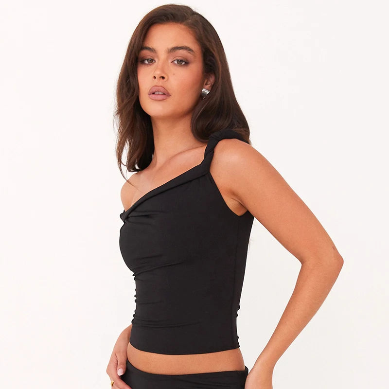 Nova 2024 Sleeveless Slash Collar Top Ruched Casual Off Shoulder Twist Pullover