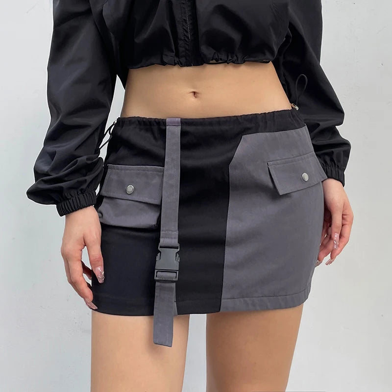 Vintage Patchwork Cargo Skirt and Knee Socks 2 Piece Set