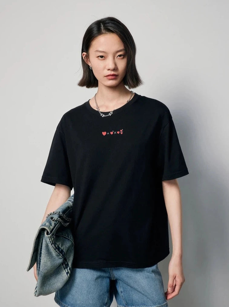 Geometric Love Print Loose Cotton T-Shirt