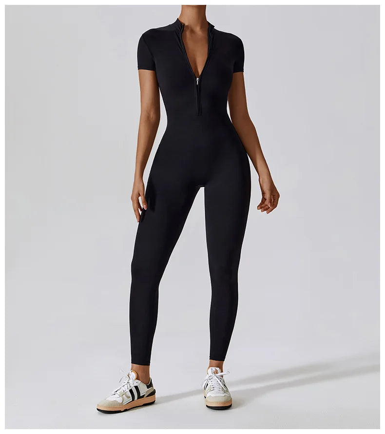 Tessa Yoga Jumpsuits Zipper Short Sleeve