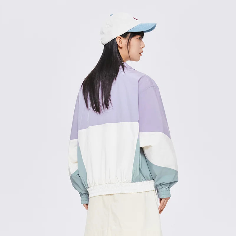 Jacket St-up Collar Top Color-blocking Oversized Retro Mesh Stitching Coat