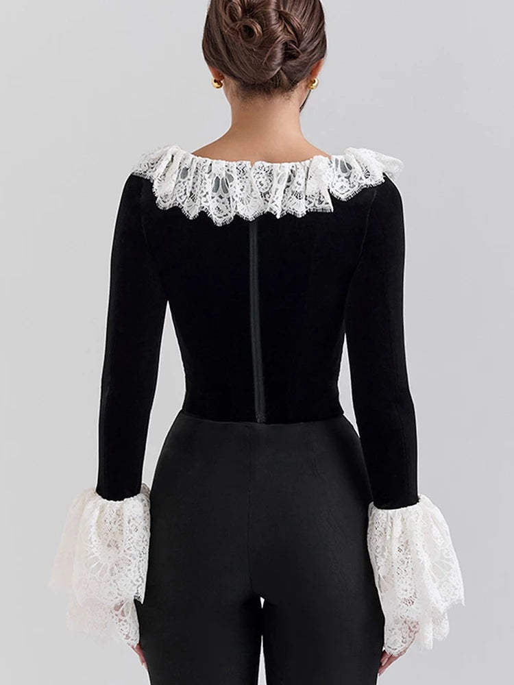 Julis MO Square Collar Lace Flare Sleeve Corset Style