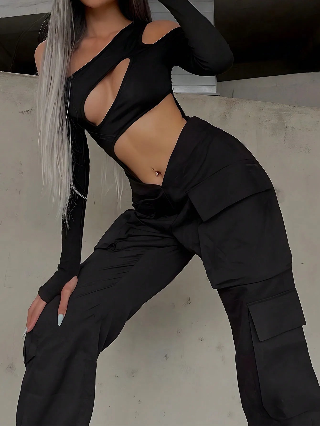 Cargo Pants Street Vibes Tape Flap Pocket Side V Waist Parachute Trousers