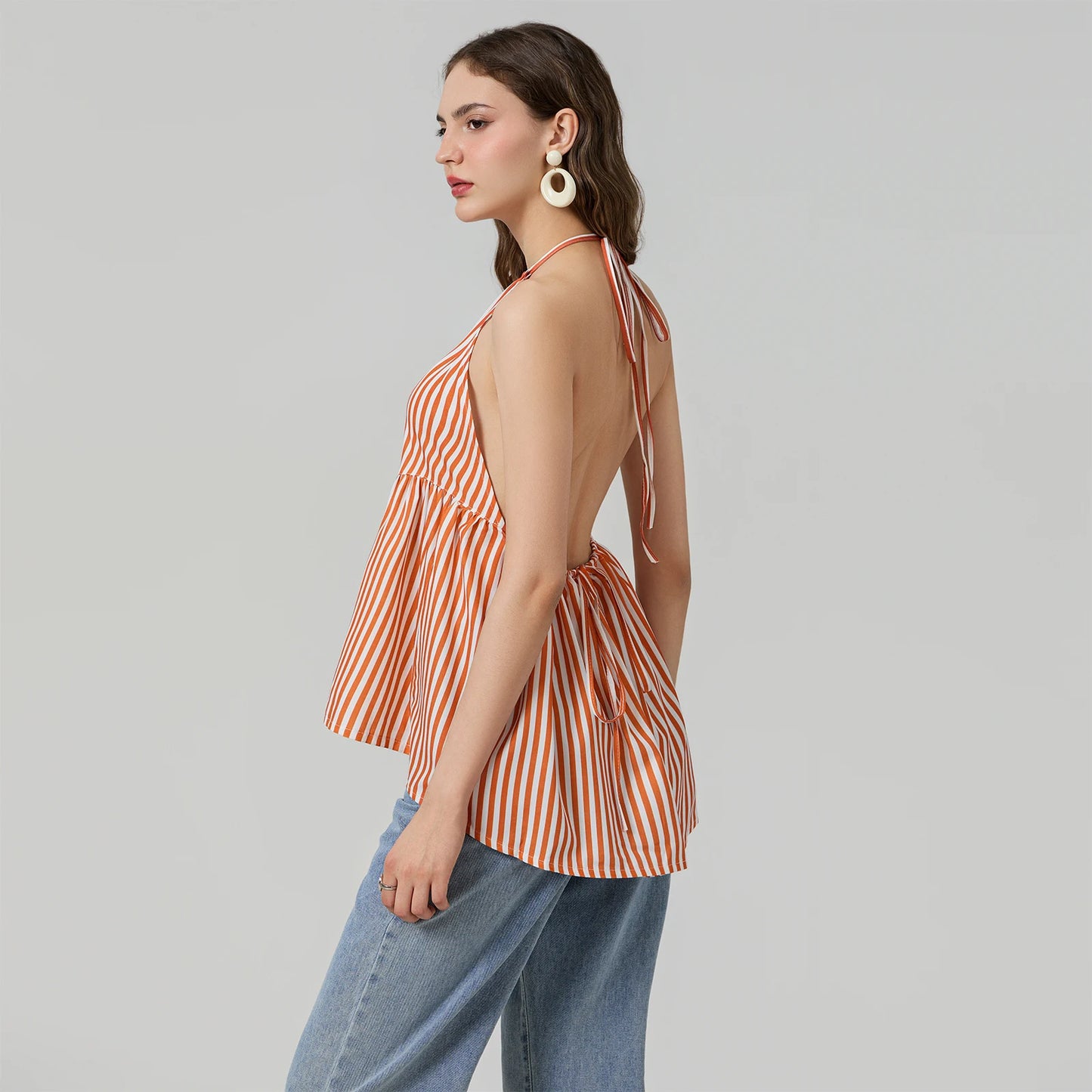 BC Halter Neck Striped Peplum Vest Tops