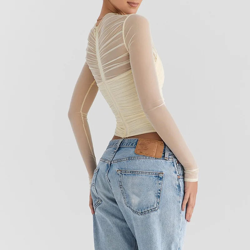 Skylar See Through Cross V Neck Long Sleeves