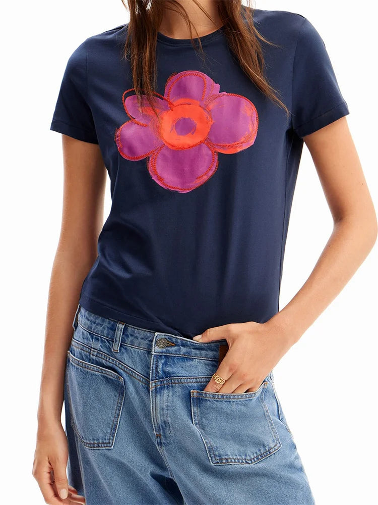 BCG Loose Casual T-Shirts Floral Print Short Sleeve Round Neck Top