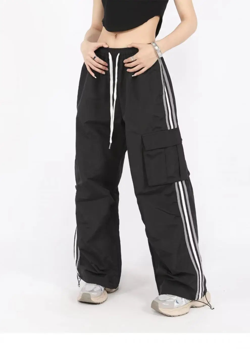 BC Striped Y2K Cargo Baggy Trousers Oversize Jogger Wide Leg Sweatpants