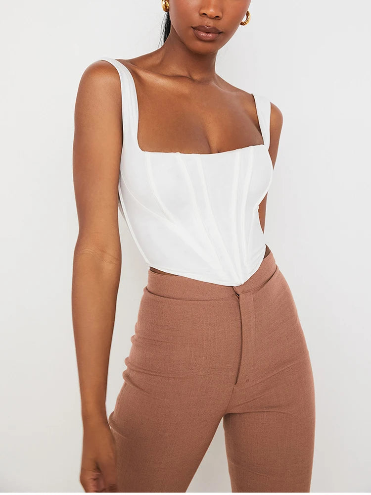 Amia Corset Top Zipper 2Layer Square Neck Crop Tank