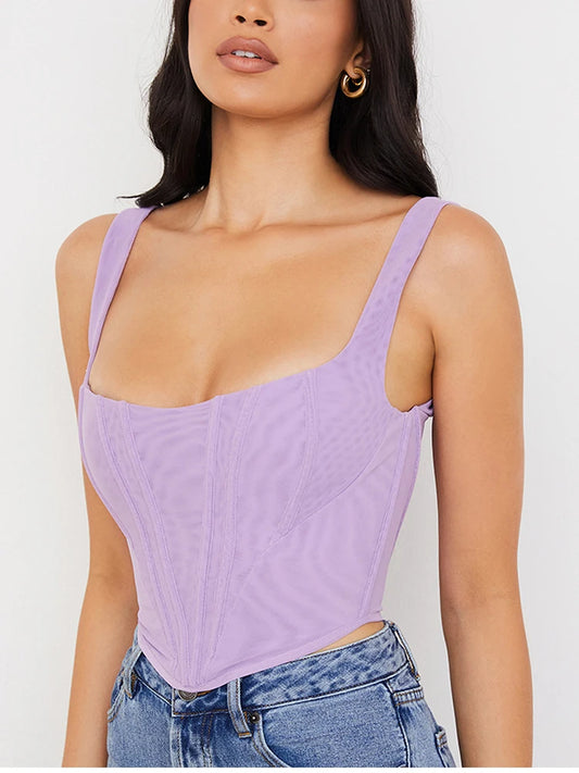 Amia Corset Top Zipper 2Layer Square Neck Crop Tank