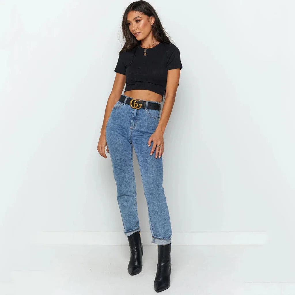 Omy O Neck Knit Crop Top