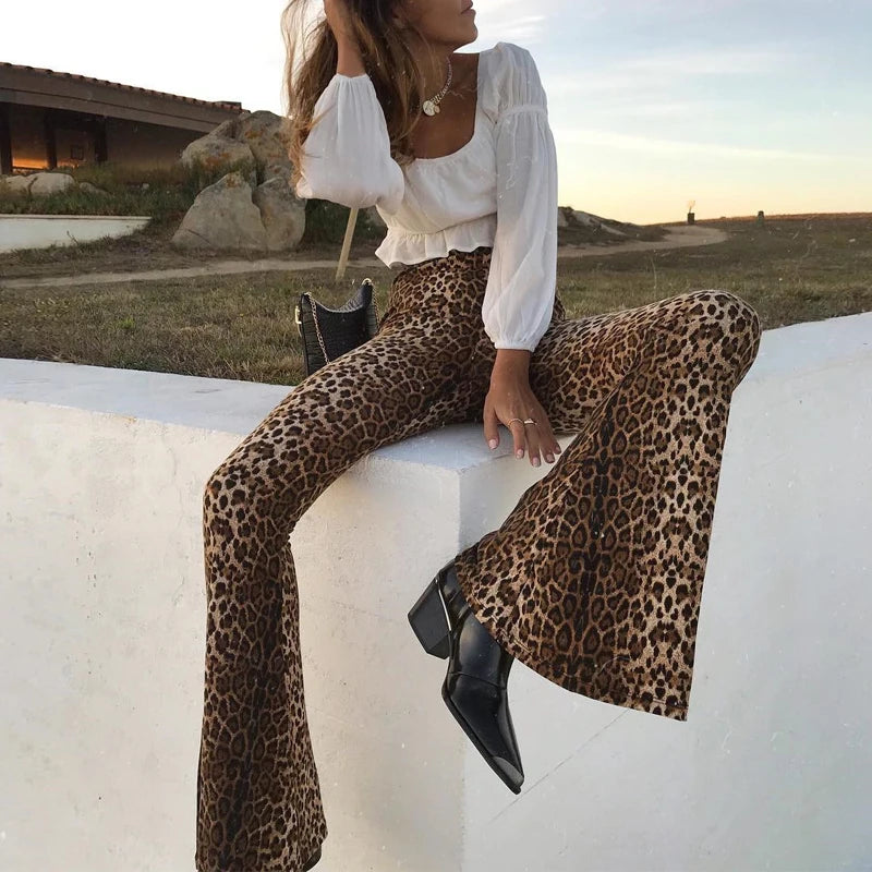 Barbara High Waist Leopard Print Flare Leggings