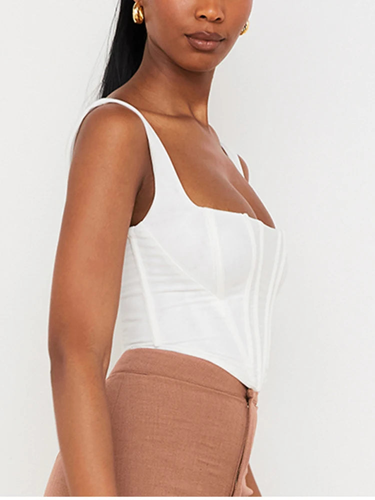 Amia Corset Top Zipper 2Layer Square Neck Crop Tank