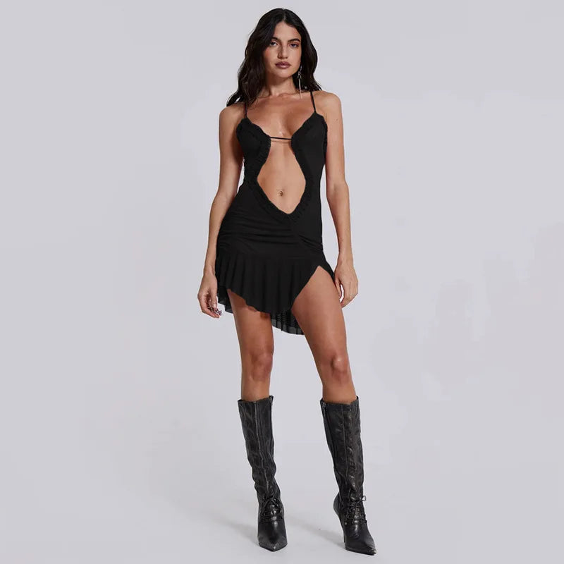 Summer Mesh Halter Slit Mini Dress