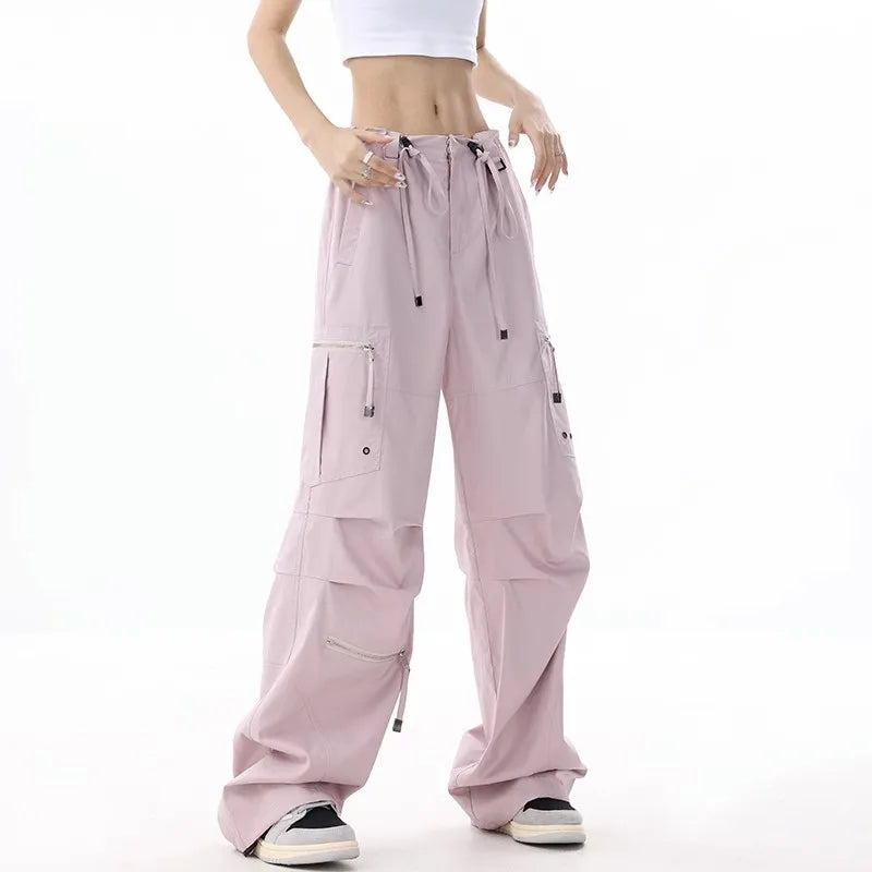 Wide Leg Cargo Pants Drawstring Parachute Trousers