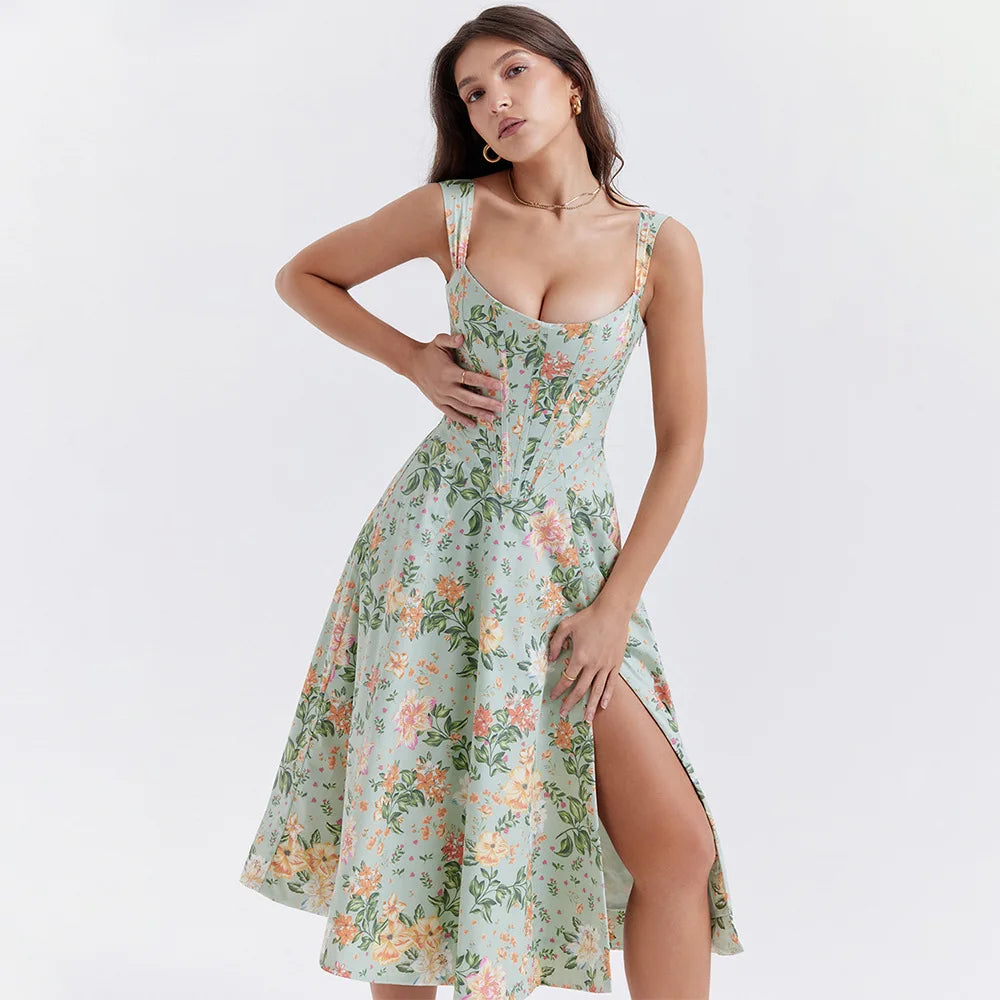 Suni Heart Lace-Up Floral Print Dress