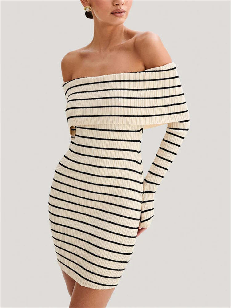 Lolla Striped Knit Mini Dress  Off-Shoulder