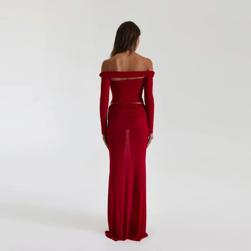 Zoey See-Through Mesh Long Skirt And Top Set