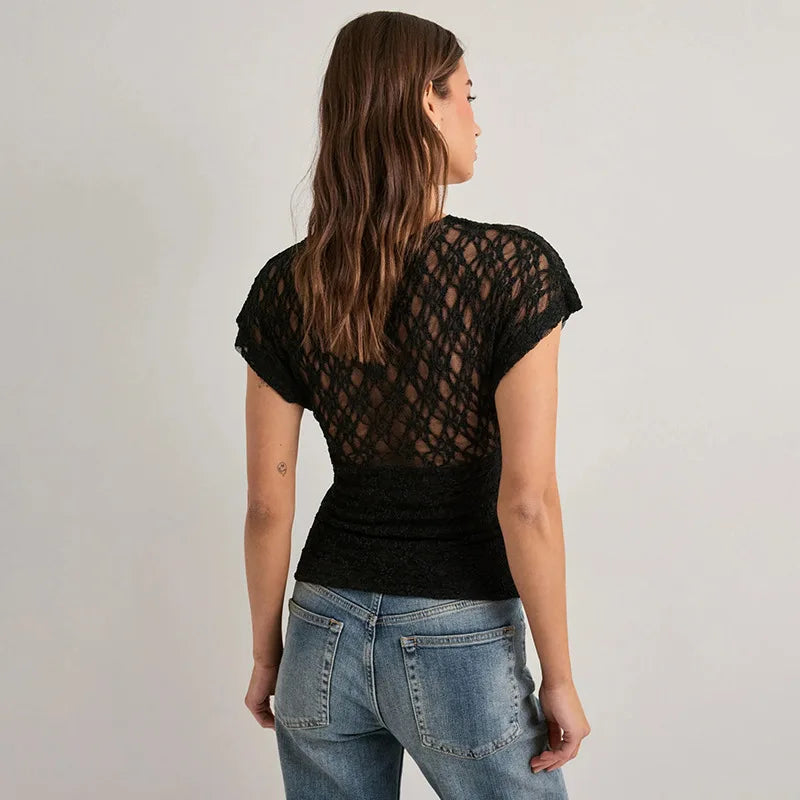 Kimich Hollow Out V-Neck Short Sleeves Top