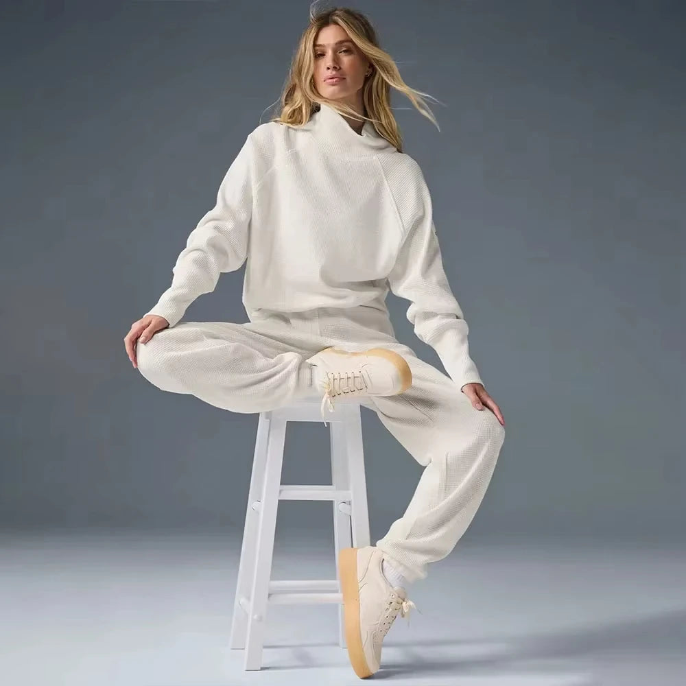 Terra Soft Waffle collar yoga Sweatshirt set  shorts and pants