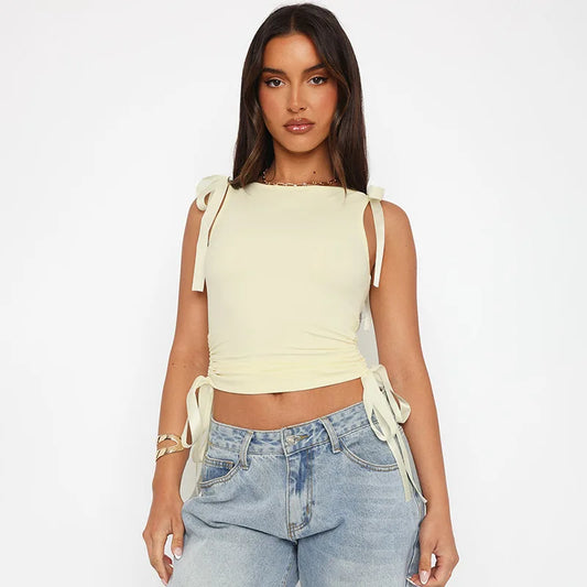 Pixie Y2k Drawstring Bow Tie Crop Top