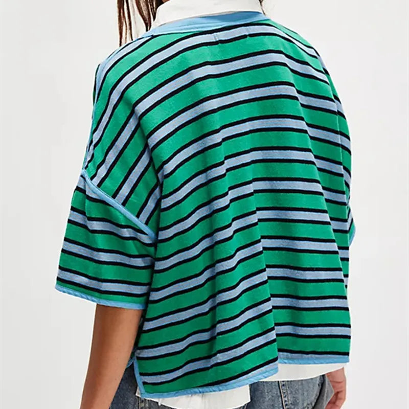 Hailey Oversized T-Shirt Half Sleeve Crew Neck Striped Print