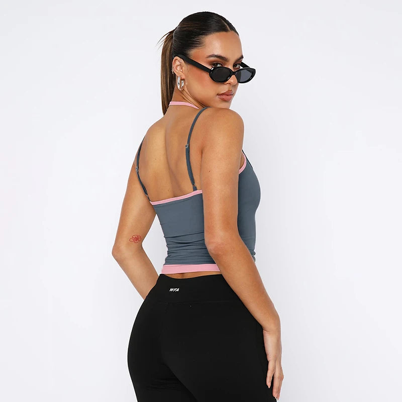 Nova Adjustable Straps Halter Clash Two Piece Square Neck Top