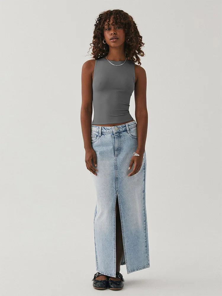 Sorina Sleeveless Tight Bottomed Shirt With Round Neck Racerback Top