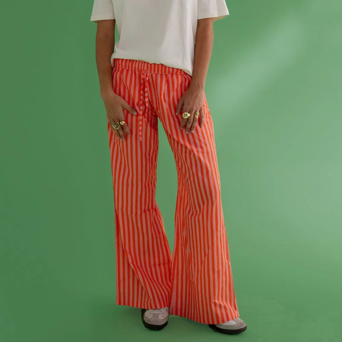 BC Y2K Vintage Drawstring Elastic Low Waist Wide Leg Striped Trousers