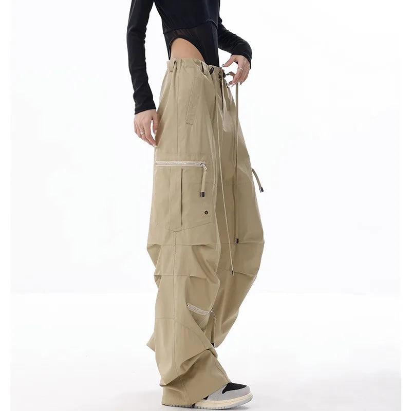 Wide Leg Cargo Pants Drawstring Parachute Trousers