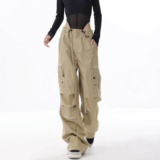 Wide Leg Cargo Pants Drawstring Parachute Trousers