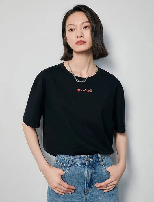 Geometric Love Print Loose Cotton T-Shirt