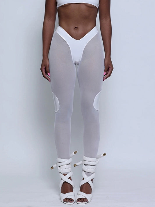 Sexy Mesh Bodycon Pencil Pants V Shape Waist