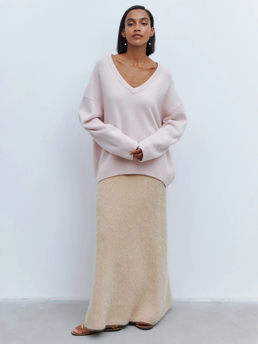 BB Oversized V-neck Warm Knitted Pullover Sweat