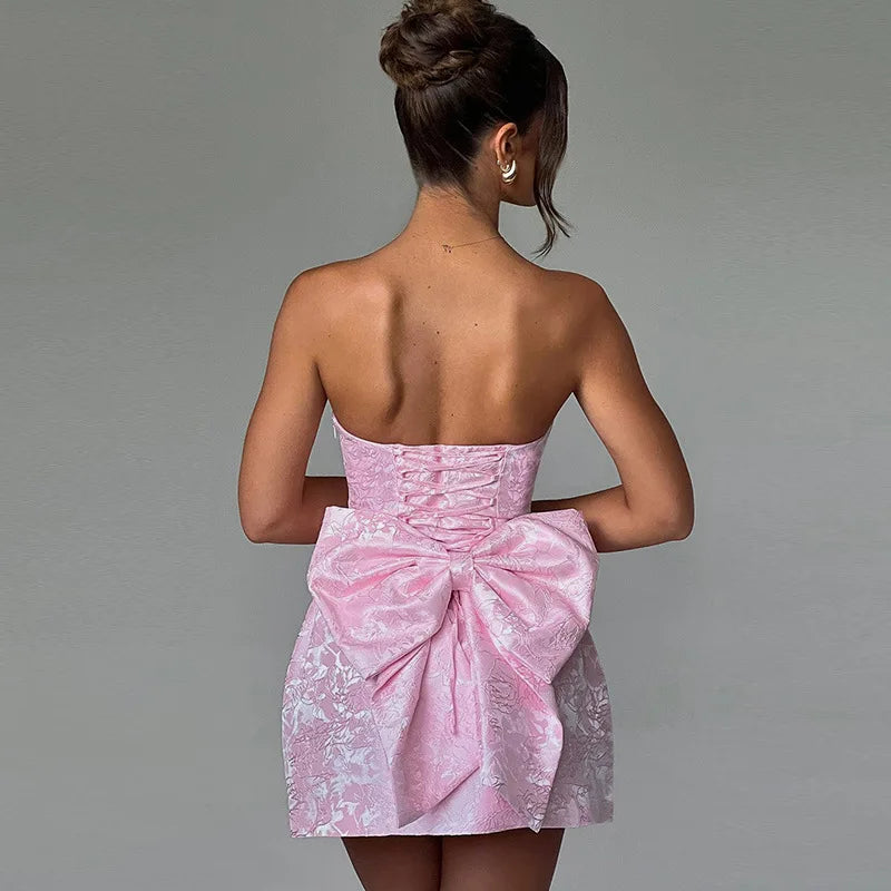 Ariel Bow Off Shoulder Backless Mini Short Dress